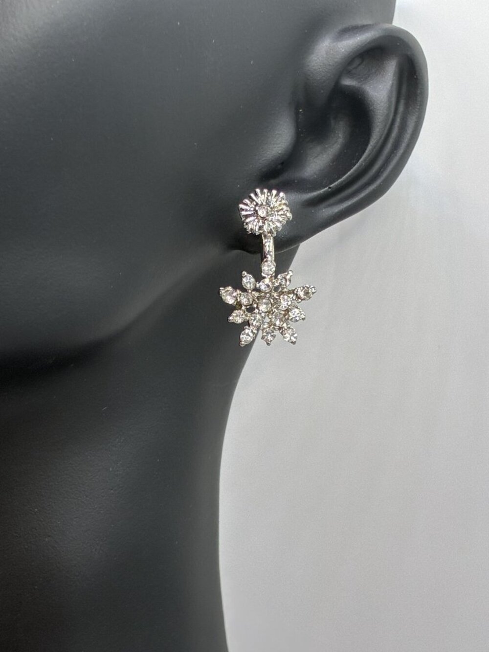 0.75" 3-Way Diamond Silver Snowflake Drop Earrings